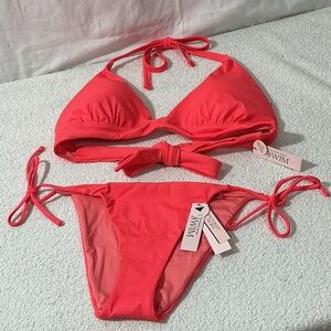 Victoria's Secret Coral Ribbed Tie Bikini Set
